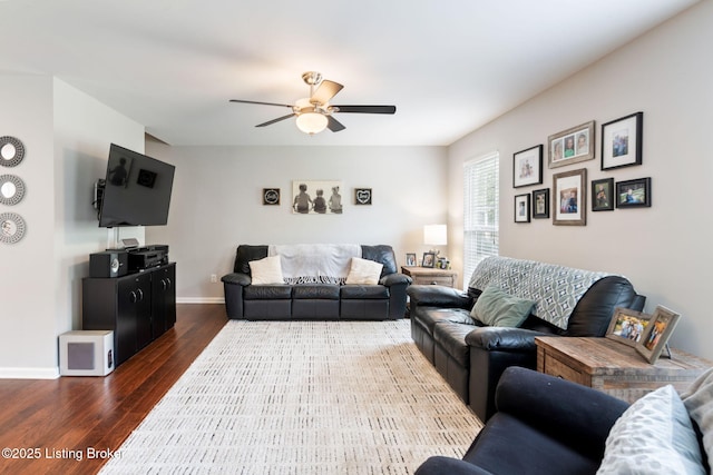 17804 Birch Bend Cir, Fisherville, KY 40023 - living room with dark wood finished floors and ceiling fan