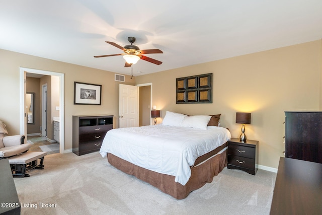 17804 Birch Bend Cir, Fisherville, KY 40023 - bedroom featuring light carpet, a ceiling fan, and connected bathroom
