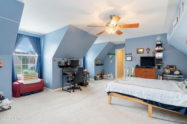 17804 Birch Bend Cir, Fisherville, KY 40023 - carpeted bedroom with a ceiling fan, vaulted ceiling, and a desk