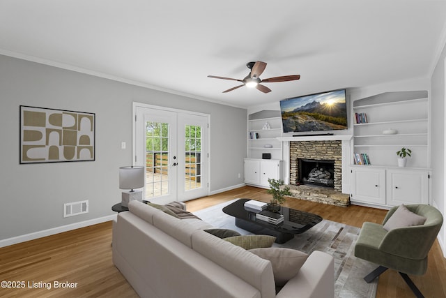 1908 Landing Rd, Prospect, KY 40059 - living area featuring french doors, ceiling fan, wood finished floors, and crown molding