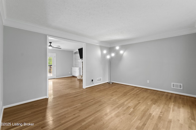 1908 Landing Rd, Prospect, KY 40059 - empty room with crown molding, light wood-style floors, a textured ceiling, and ceiling fan