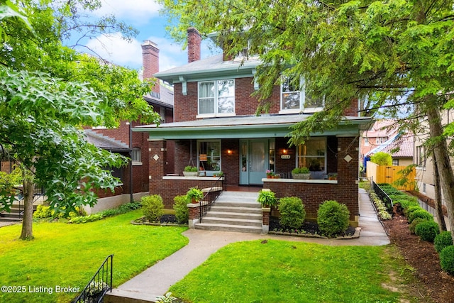 2144 Baringer Ave, Louisville, KY 40204 - traditional style home with a porch, brick siding, and a chimney