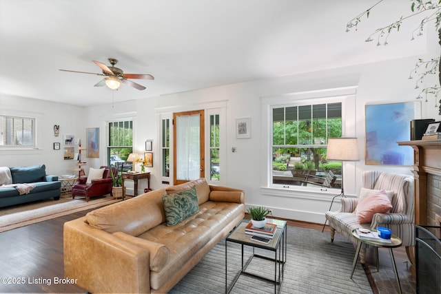 2144 Baringer Ave, Louisville, KY 40204 - living room with wood finished floors and a ceiling fan