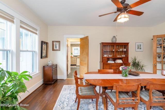 2144 Baringer Ave, Louisville, KY 40204 - dining space featuring plenty of natural light, dark wood finished floors, and ceiling fan