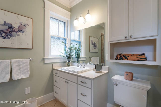 2144 Baringer Ave, Louisville, KY 40204 - bathroom featuring vanity, crown molding, and tile patterned floors
