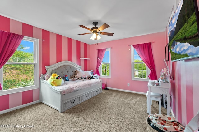 3903 Zaring Mill Ct, Louisville, KY 40241 - carpeted bedroom featuring multiple windows, wallpapered walls, and a ceiling fan