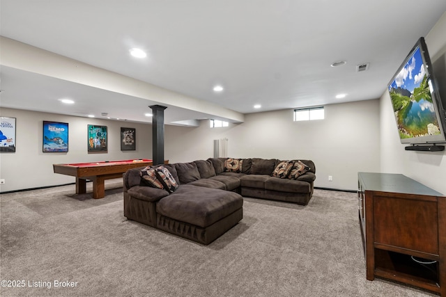 3903 Zaring Mill Ct, Louisville, KY 40241 - carpeted living area with recessed lighting and billiards table