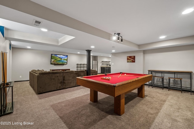 3903 Zaring Mill Ct, Louisville, KY 40241 - rec room featuring carpet, a baseboard heating unit, recessed lighting, and billiards