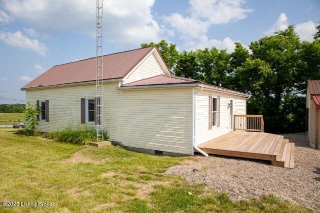 6099 Bloomfield Rd, Springfield, KY 40069 - back of property featuring a deck, a yard, a metal roof, and crawl space