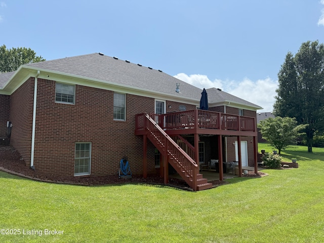117 Deep Springs Dr, Bardstown, KY 40004 - rear view of house featuring a deck, brick siding, stairs, and a yard
