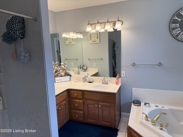 117 Deep Springs Dr, Bardstown, KY 40004 - full bath featuring tile patterned floors, vanity, a tile shower, and a bath