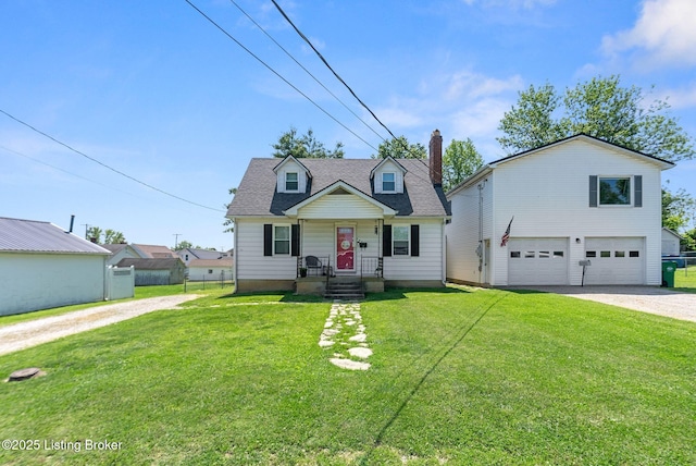 101 Bond St, Lawrenceburg, KY 40342 - cape cod home with dirt driveway, a garage, a chimney, and a shingled roof