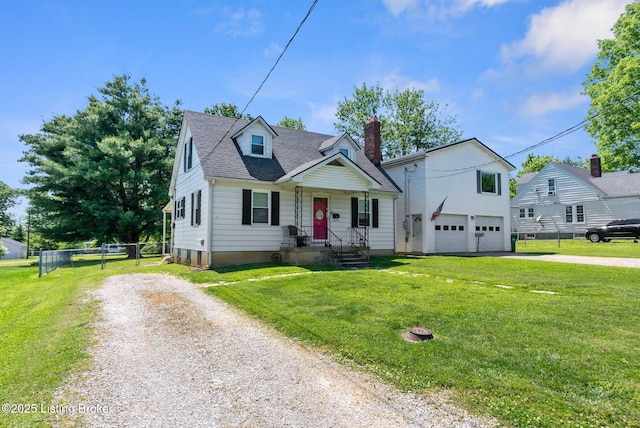 101 Bond St, Lawrenceburg, KY 40342 - cape cod-style house featuring asphalt driveway, a garage, a chimney, and roof with shingles