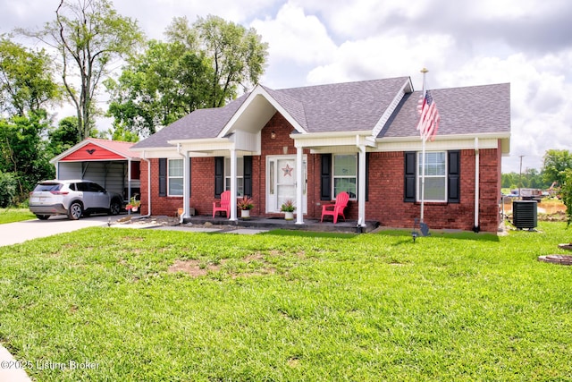 126 Shallow Springs Ct, Bardstown, KY 40004 - view of front of home with a front lawn, brick siding, a carport, a shingled roof, and driveway
