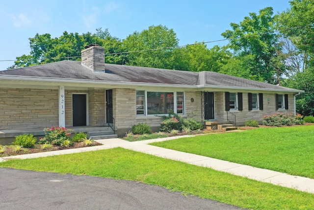 9212 Preston Hwy, Louisville, KY 40229 - ranch-style house featuring a chimney, a front lawn, and stone siding