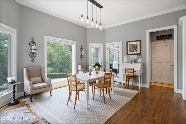 12812 Ridgemoor Dr, Prospect, KY 40059 - dining room featuring dark wood-type flooring and ornamental molding