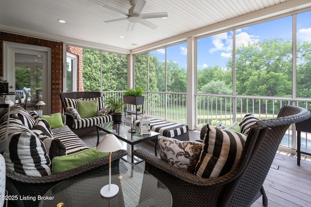 12812 Ridgemoor Dr, Prospect, KY 40059 - sunroom featuring a ceiling fan and an outdoor living space