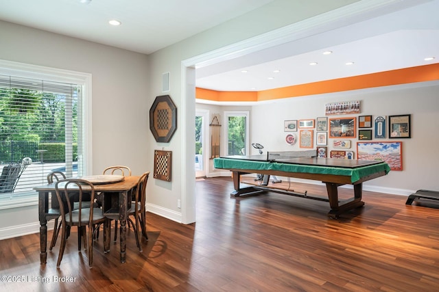12812 Ridgemoor Dr, Prospect, KY 40059 - recreation room featuring plenty of natural light, dark wood-type flooring, and recessed lighting