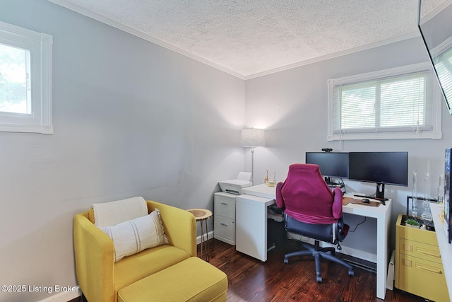 1301 Mark Trail Rd, Louisville, KY 40242 - office area with a textured ceiling, crown molding, and wood finished floors