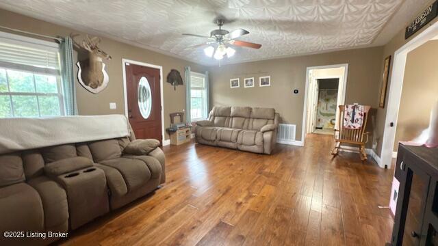 360 Grant Ridge Rd, Leitchfield, KY 42754 - living room with a ceiling fan and hardwood / wood-style floors