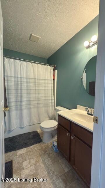 360 Grant Ridge Rd, Leitchfield, KY 42754 - full bathroom featuring vanity, a textured ceiling, and shower / bath combination with curtain