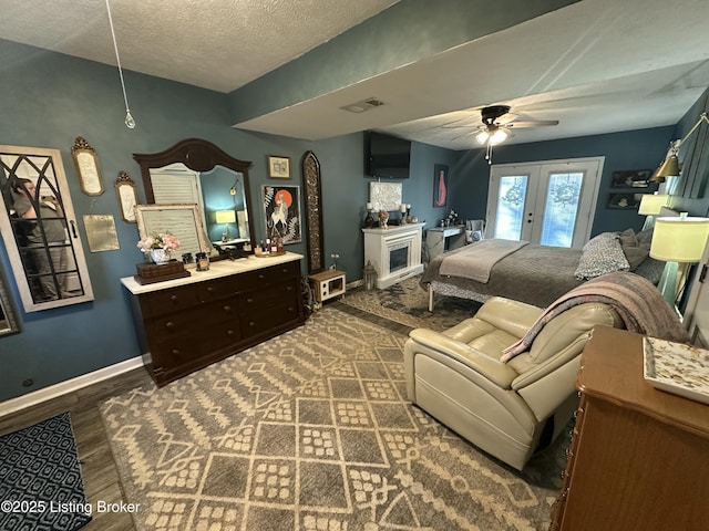 4021/2 Ripy St, Lawrenceburg, KY 40342 - bedroom featuring french doors, dark wood-type flooring, a textured ceiling, ceiling fan, and access to outside