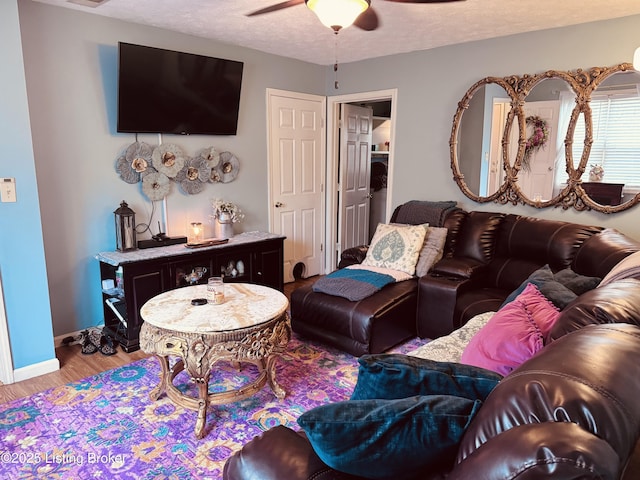 4021/2 Ripy St, Lawrenceburg, KY 40342 - living room with a ceiling fan, wood finished floors, and a textured ceiling