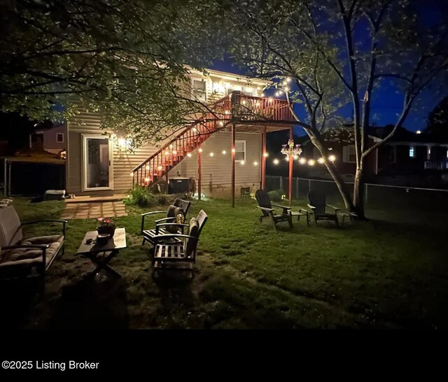 4021/2 Ripy St, Lawrenceburg, KY 40342 - yard at twilight with stairs and a wooden deck