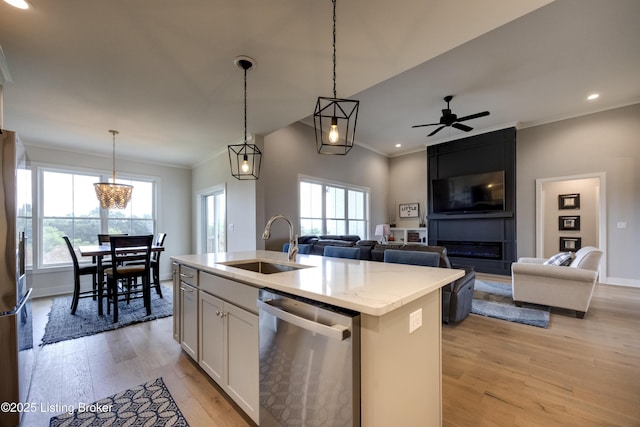 1605 Meremont Ridge Rd, Louisville, KY 40245 - kitchen featuring appliances with stainless steel finishes, light wood-type flooring, white cabinetry, open floor plan, and recessed lighting