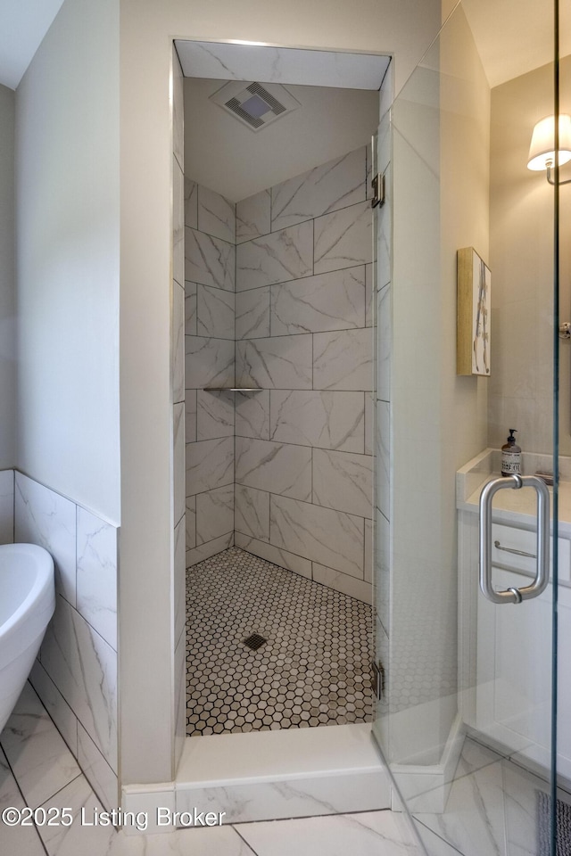 1605 Meremont Ridge Rd, Louisville, KY 40245 - bathroom featuring a shower stall and marble finish flooring