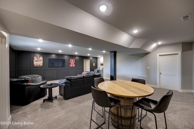 1605 Meremont Ridge Rd, Louisville, KY 40245 - dining area with light carpet, recessed lighting, and lofted ceiling