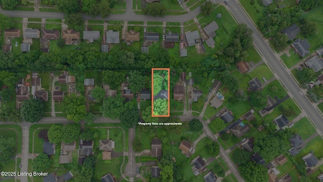4229 Hillbrook Dr, Louisville, KY 40220 - aerial view of property and surrounding area with property parcel outlined and nearby suburban area