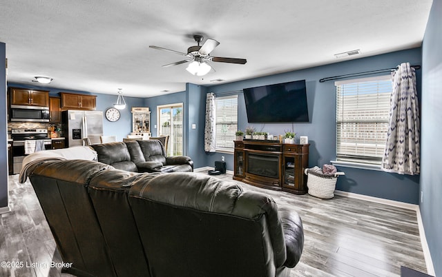 120 Spring Leaf Ct, Shelbyville, KY 40065 - living area with a ceiling fan, wood finished floors, and a fireplace
