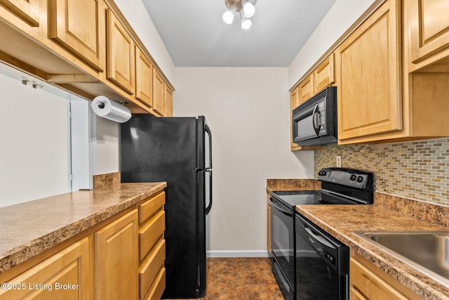 521 Zorn Ave Unit E15, Louisville, KY 40206 - kitchen with black appliances, backsplash, and light brown cabinetry