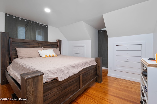 523 Fenley Ave, Louisville, KY 40222 - bedroom with light wood-style flooring, lofted ceiling, and recessed lighting