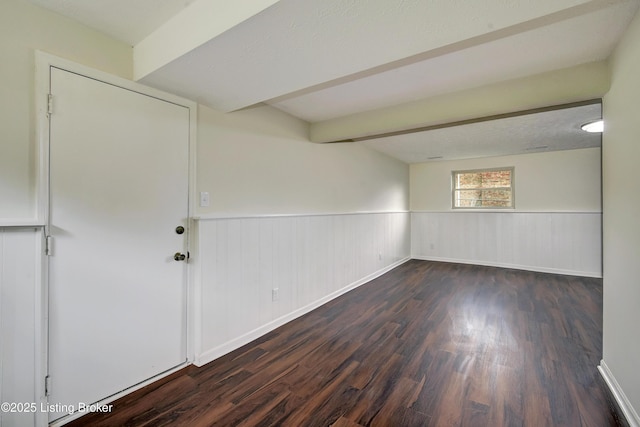 9313 Plumwood Pl, Crestwood, KY 40014 - unfurnished room with dark wood-type flooring, wainscoting, and beam ceiling