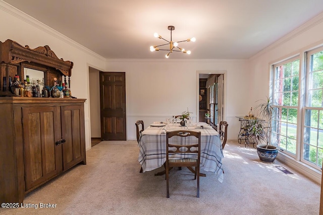 1824 Knollwood Rd, Louisville, KY 40207 - dining room featuring a chandelier, light carpet, and crown molding