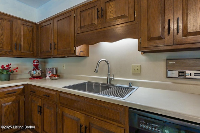 1824 Knollwood Rd, Louisville, KY 40207 - kitchen with black dishwasher, light countertops, and brown cabinetry