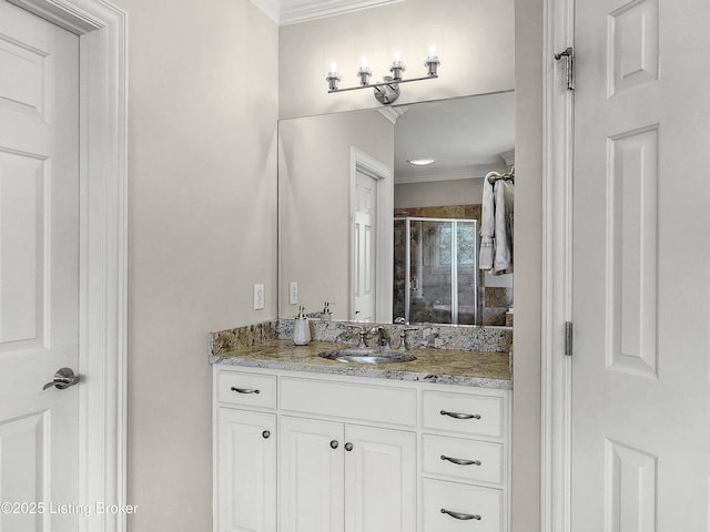 3221 Overlook Ridge Rd, Prospect, KY 40059 - full bath with vanity, ornamental molding, and a stall shower