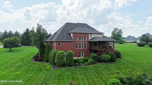 3221 Overlook Ridge Rd, Prospect, KY 40059 - back of house featuring brick siding, a wooden deck, stairway, and a yard