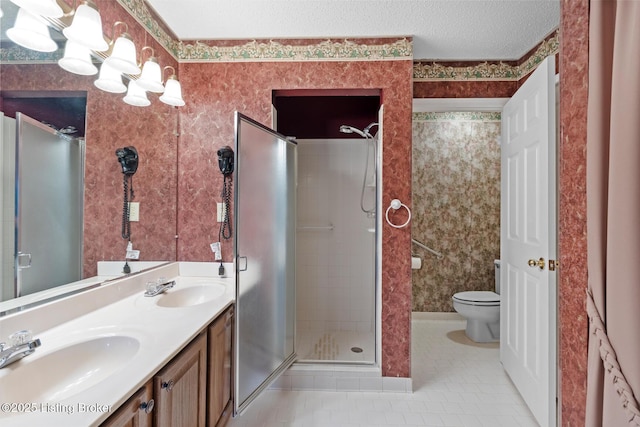 8001 Port Royal Ct, Louisville, KY 40291 - bathroom featuring a shower stall, tile patterned floors, and double vanity