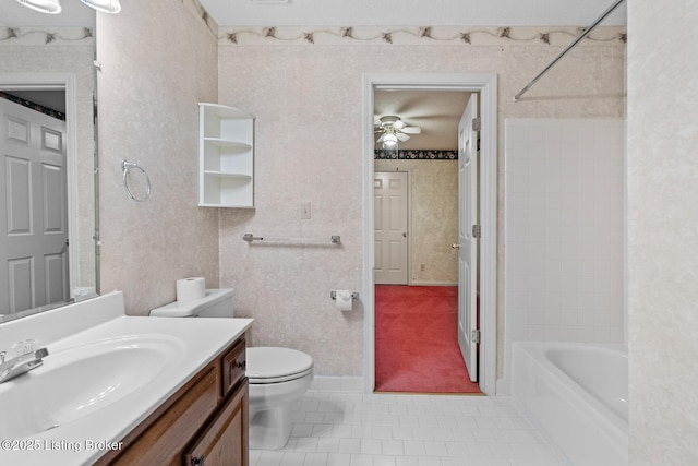 8001 Port Royal Ct, Louisville, KY 40291 - full bath featuring tile patterned floors, vanity, a ceiling fan, and shower / bath combination