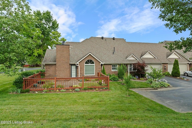 8001 Port Royal Ct, Louisville, KY 40291 - view of front of house featuring brick siding, a chimney, driveway, and a front yard