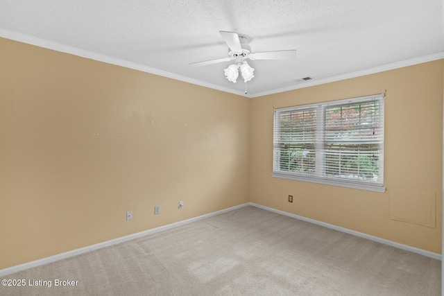8001 Port Royal Ct, Louisville, KY 40291 - empty room with ornamental molding, light colored carpet, ceiling fan, and a textured ceiling