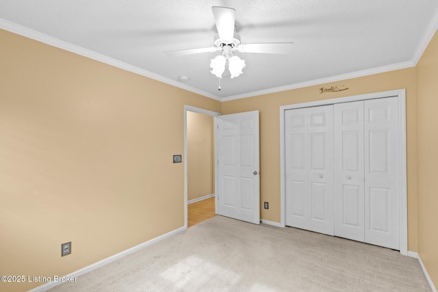 8001 Port Royal Ct, Louisville, KY 40291 - unfurnished bedroom with carpet floors, crown molding, a closet, and a ceiling fan