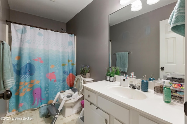 3506 Coventry Tee Ct, Louisville, KY 40241 - bathroom with vanity, a shower with shower curtain, and tile patterned floors