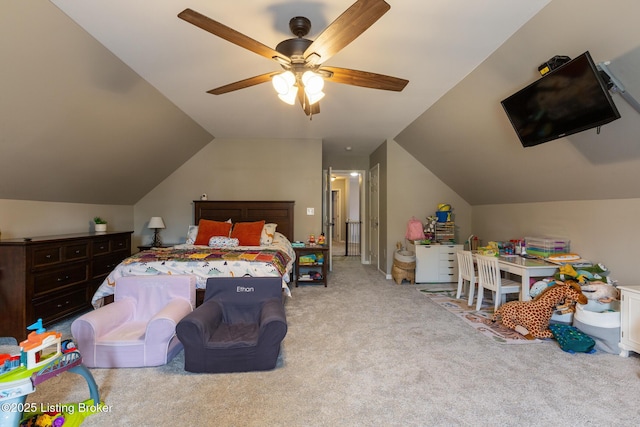 3506 Coventry Tee Ct, Louisville, KY 40241 - bedroom with carpet flooring, vaulted ceiling, and a ceiling fan