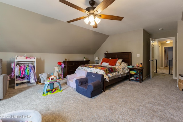3506 Coventry Tee Ct, Louisville, KY 40241 - bedroom featuring carpet flooring, lofted ceiling, and ceiling fan