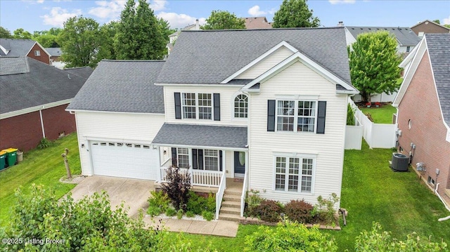 9311 Artis Way, Louisville, KY 40291 - traditional-style home with covered porch, driveway, a shingled roof, and an attached garage