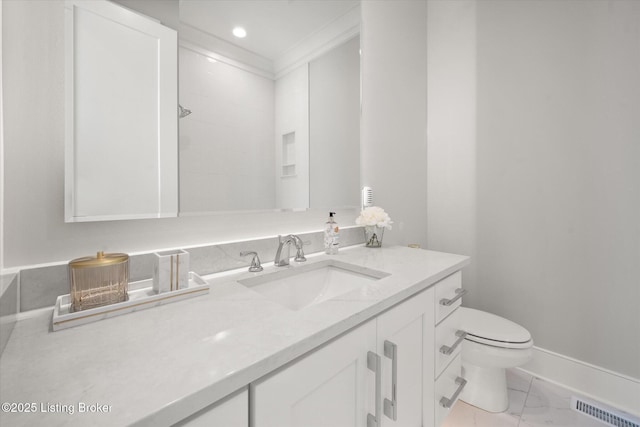 6511 Rosecliff Ct, Prospect, KY 40059 - full bathroom featuring vanity, crown molding, and marble look tiles